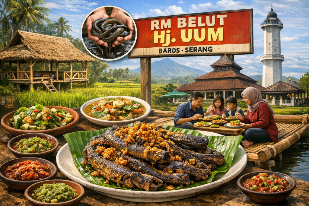 Belut goreng khas Baros Banten disajikan dengan serundeng dan lauk tradisional