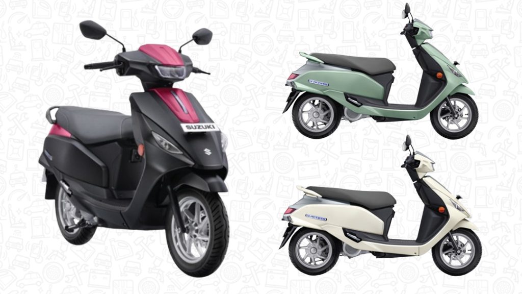 Tampilan motor listrik Suzuki e-Access dengan desain kompak dan konsep mobilitas ramah lingkungan
