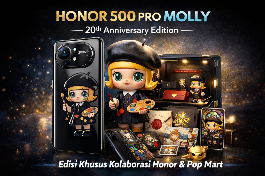 Honor 500 Pro Molly 20th Anniversary Edition dengan desain eksklusif karakter Molly hasil kolaborasi Honor dan Pop Mart.