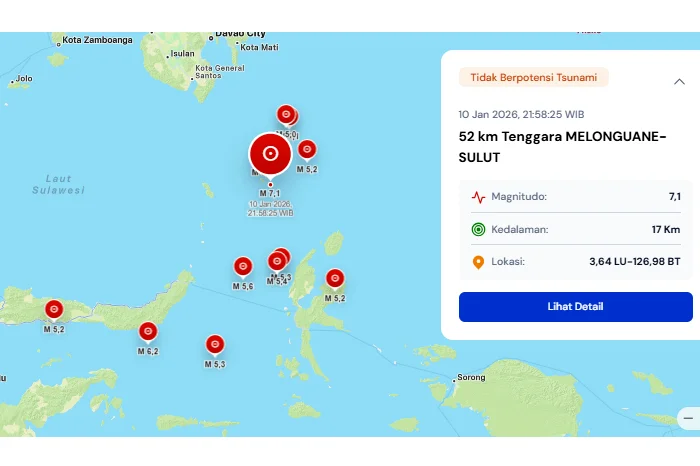 Gempa Magnitudo 7,1 mengguncang Kepulauan Talaud Sulawesi Utara pada malam hari