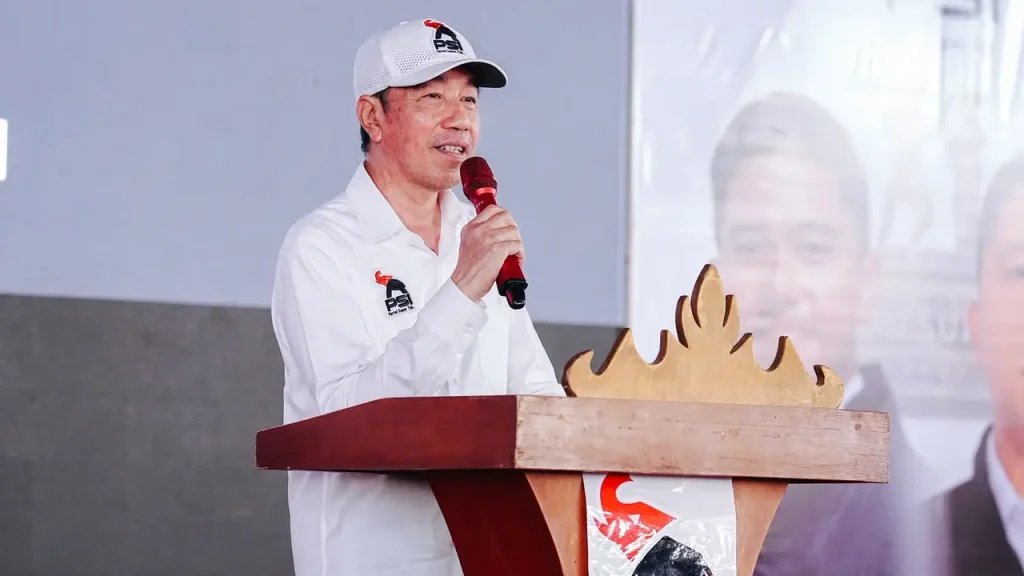 Joko Widodo memberikan sambutan dalam Rakorda DPD PSI Kabupaten Mesuji, Lampung,