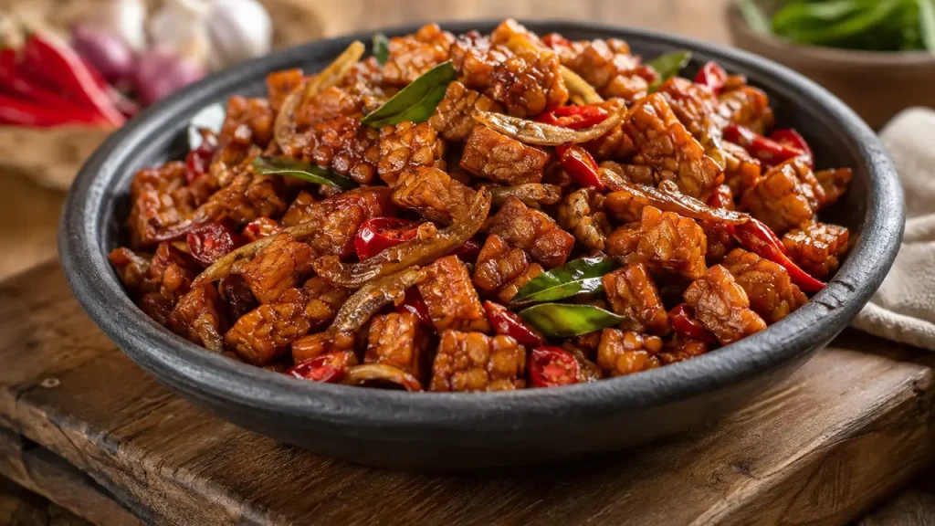 Sambal goreng tempe basah dengan bumbu pedas manis dan gurih